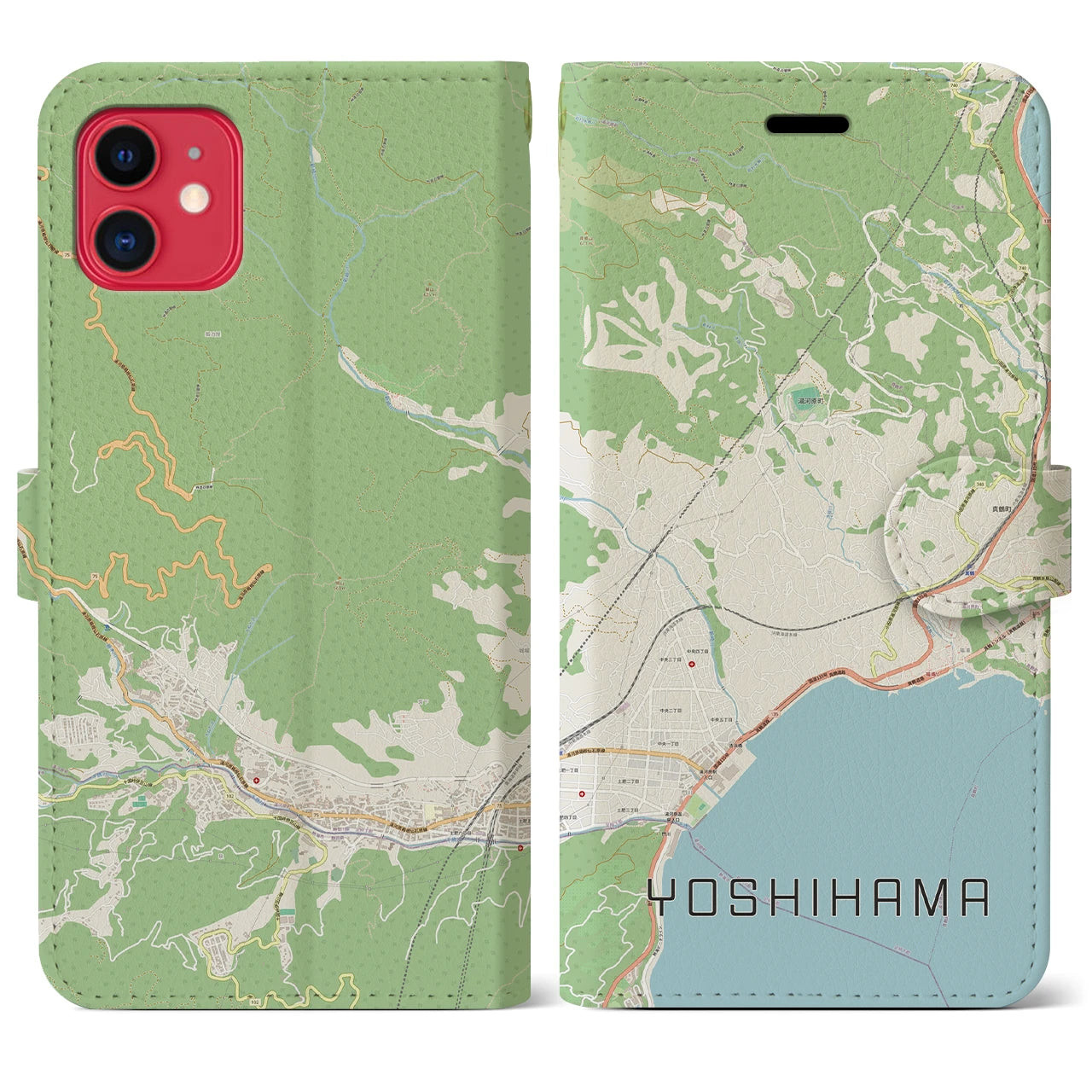 【吉浜】地図柄iPhoneケース（手帳両面タイプ・ナチュラル）iPhone 11 用