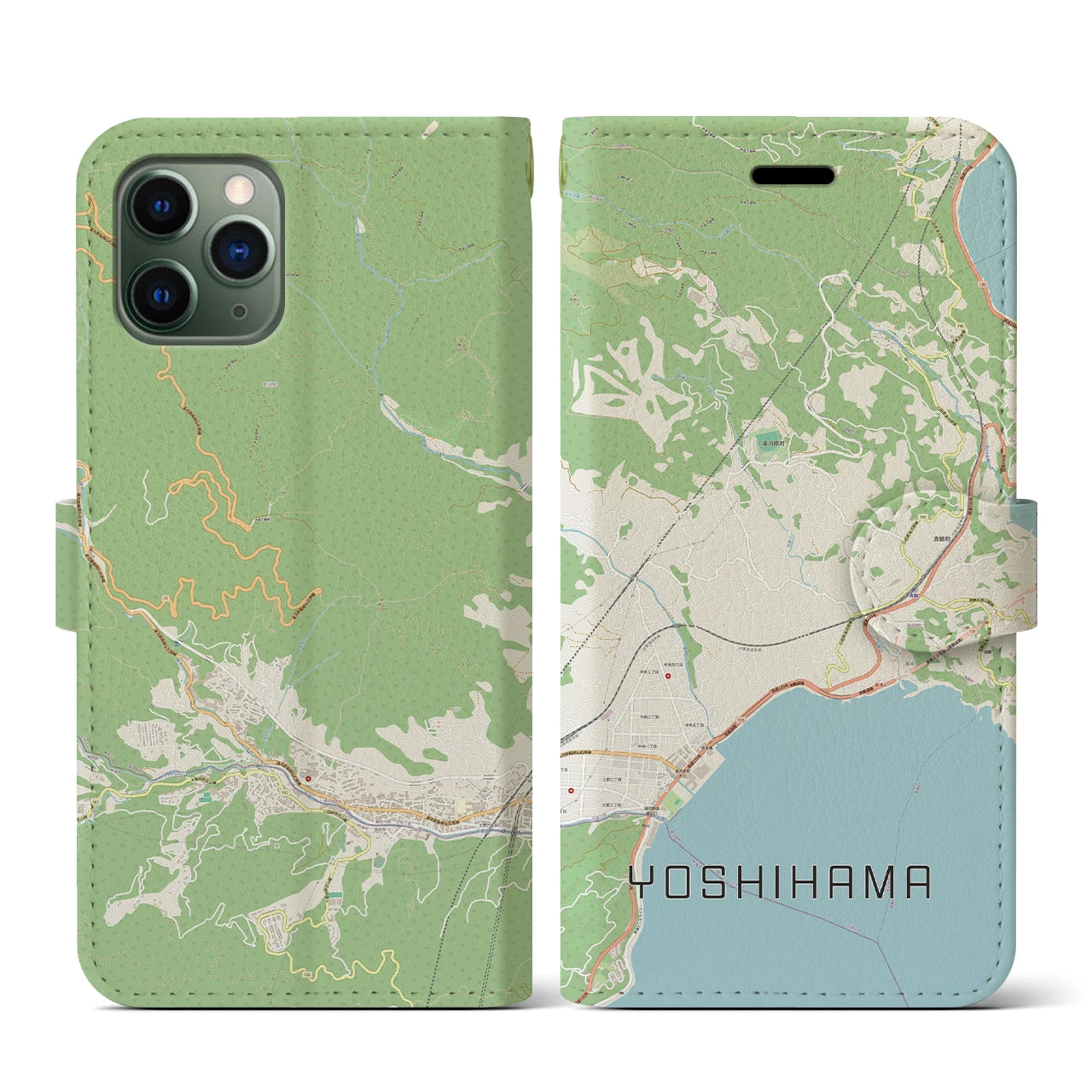 【吉浜】地図柄iPhoneケース（手帳両面タイプ・ナチュラル）iPhone 11 Pro 用