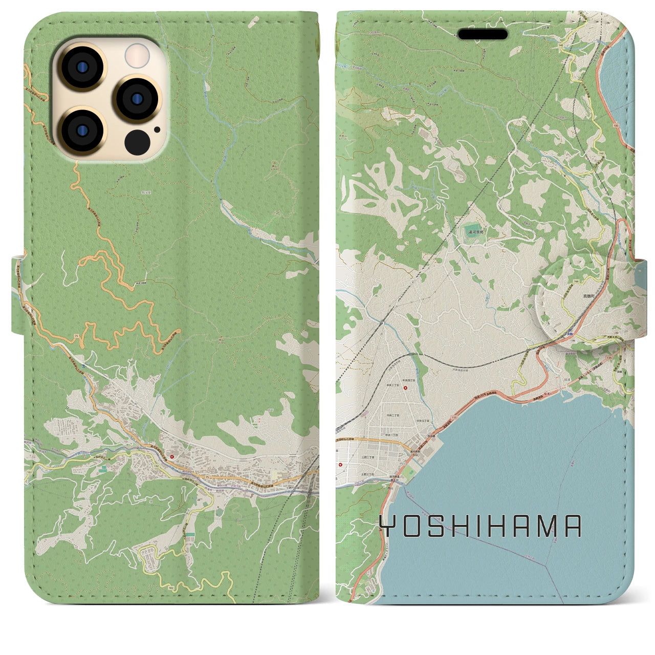 【吉浜】地図柄iPhoneケース（手帳両面タイプ・ナチュラル）iPhone 12 Pro Max 用
