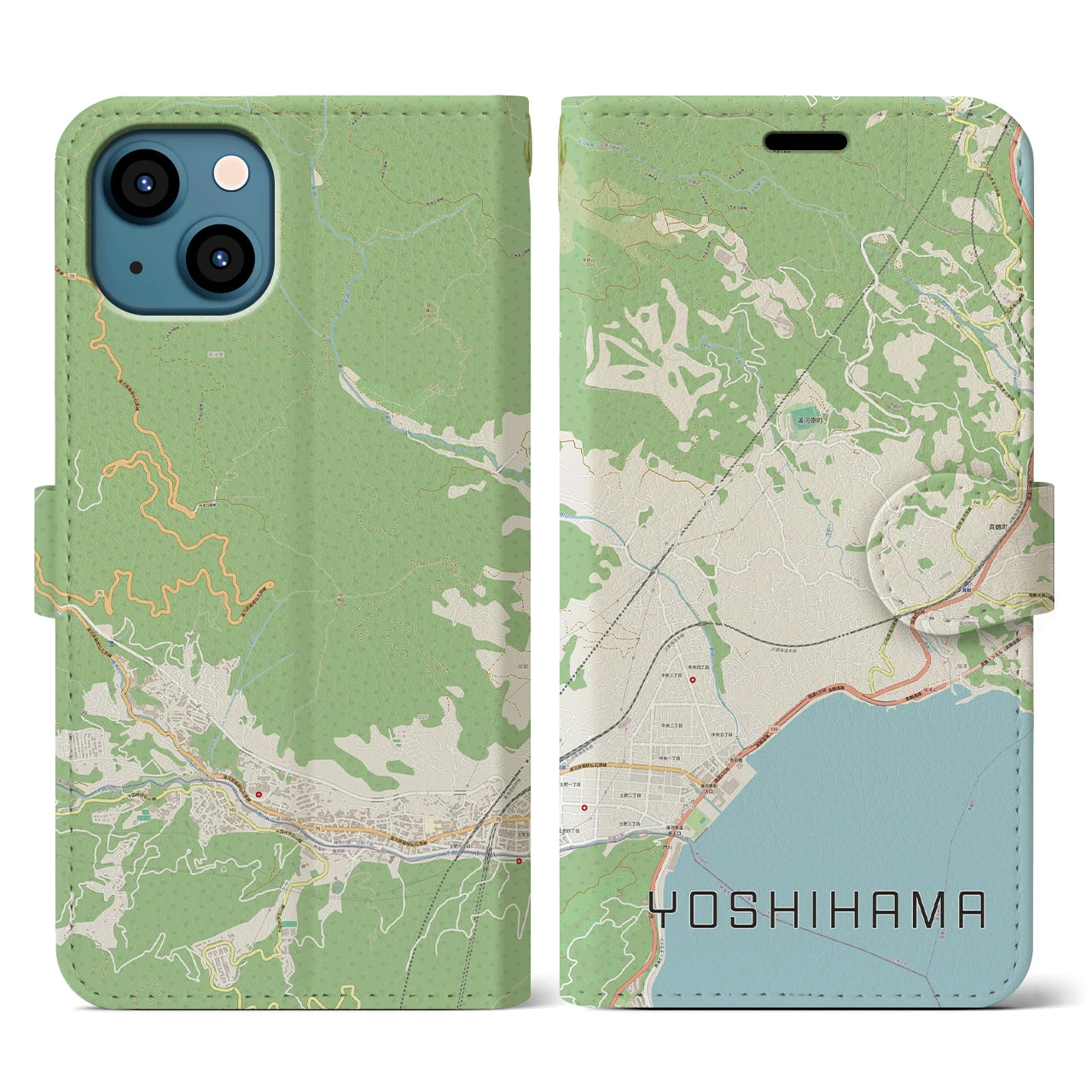 【吉浜】地図柄iPhoneケース（手帳両面タイプ・ナチュラル）iPhone 13 用