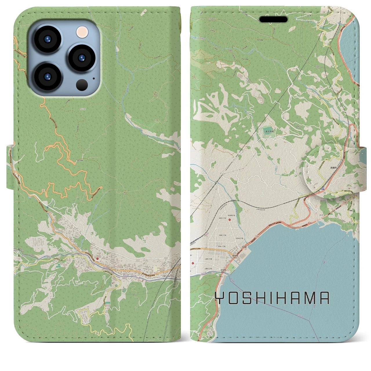 【吉浜】地図柄iPhoneケース（手帳両面タイプ・ナチュラル）iPhone 13 Pro Max 用