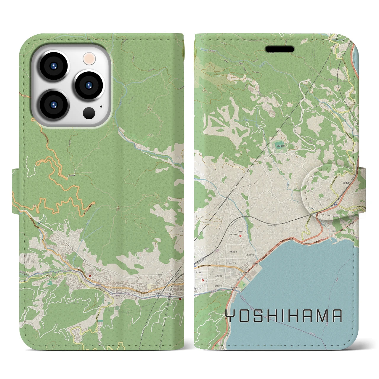 【吉浜】地図柄iPhoneケース（手帳両面タイプ・ナチュラル）iPhone 13 Pro 用