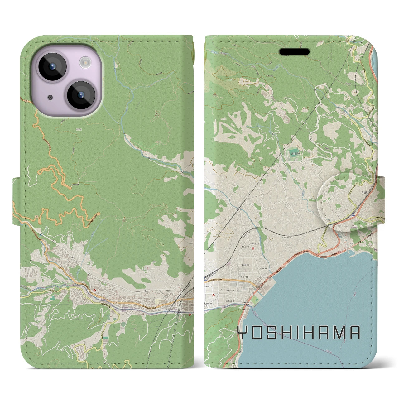 【吉浜】地図柄iPhoneケース（手帳両面タイプ・ナチュラル）iPhone 14 用