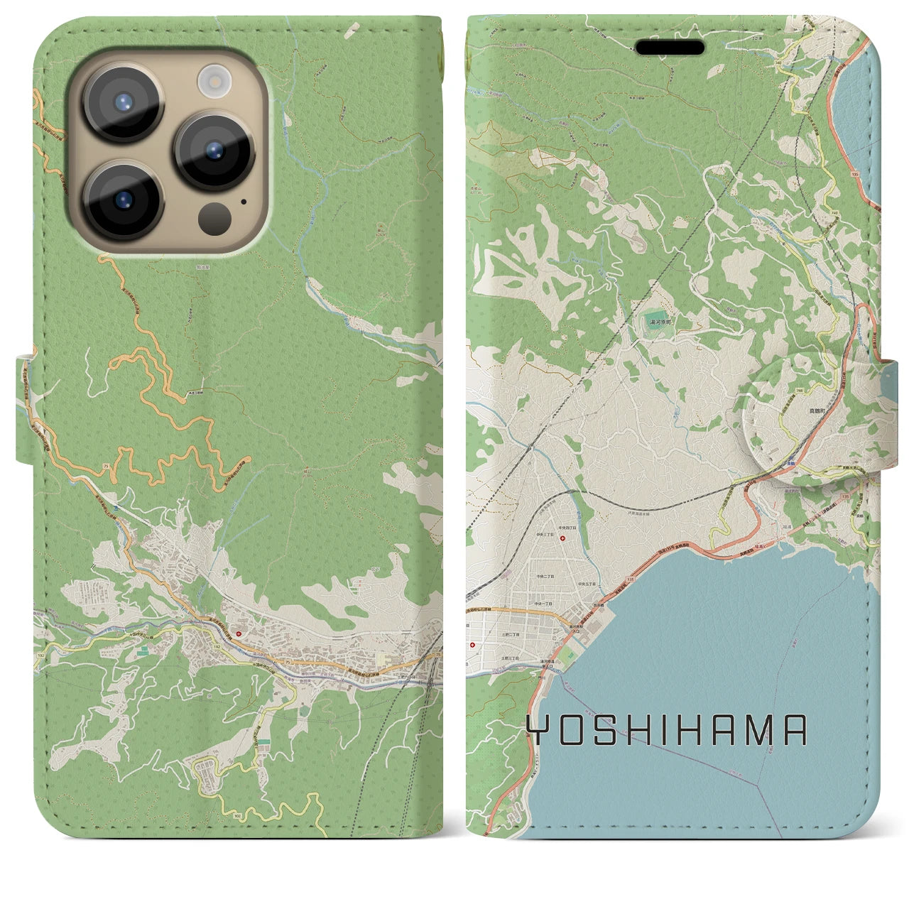 【吉浜（神奈川県）】地図柄iPhoneケース（手帳タイプ）ナチュラル・iPhone 14 Pro Max 用