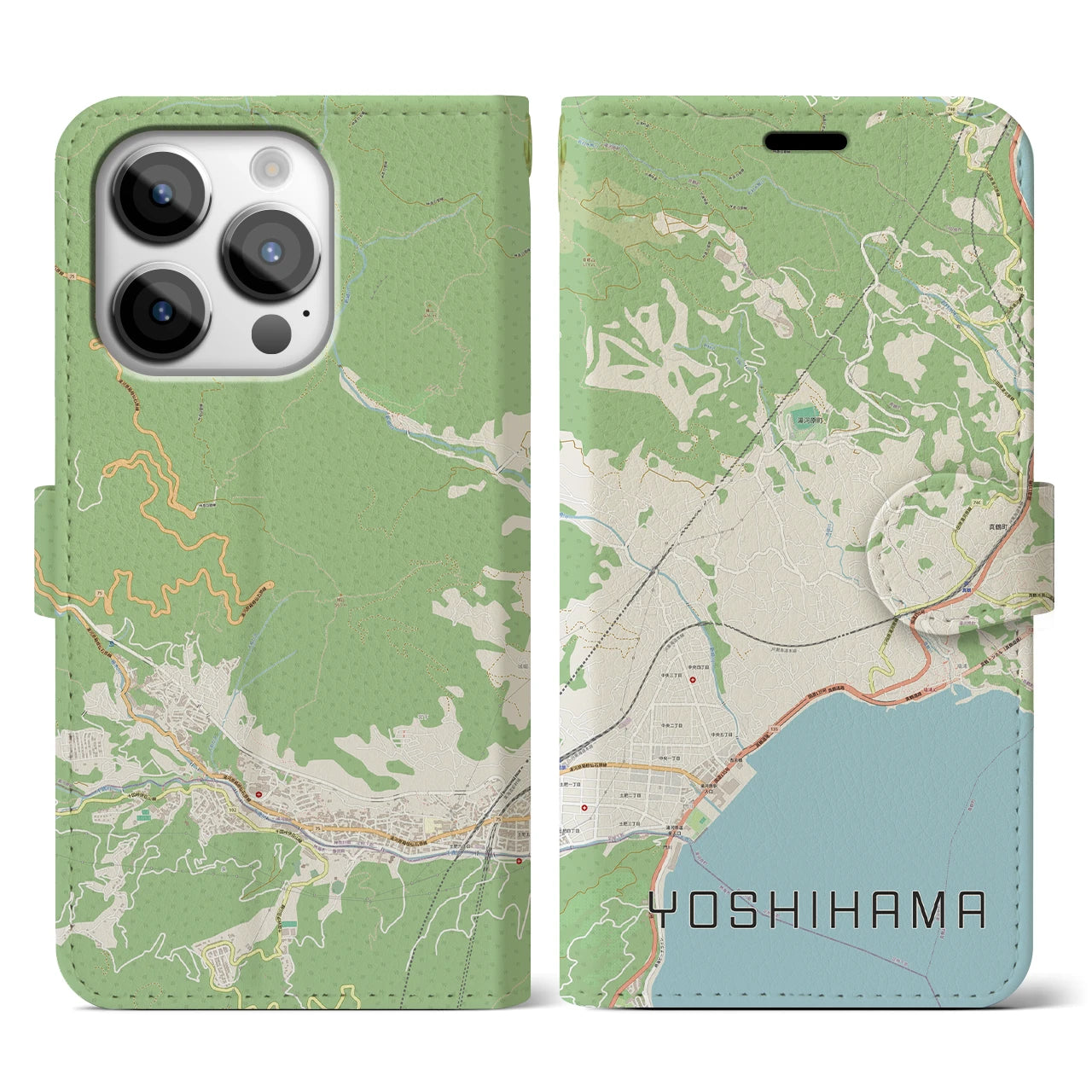 【吉浜】地図柄iPhoneケース（手帳両面タイプ・ナチュラル）iPhone 14 Pro 用