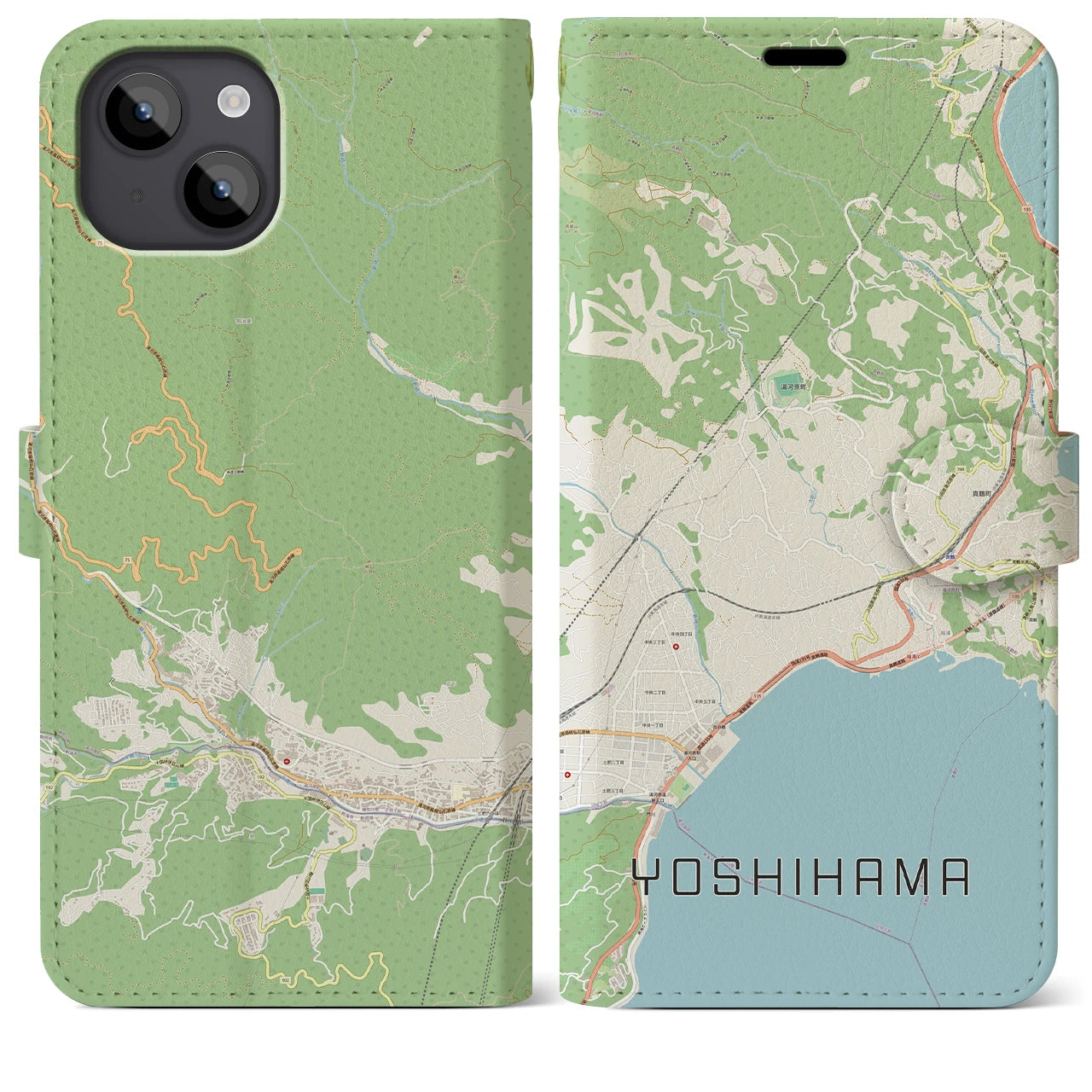 【吉浜】地図柄iPhoneケース（手帳両面タイプ・ナチュラル）iPhone 14 Plus 用