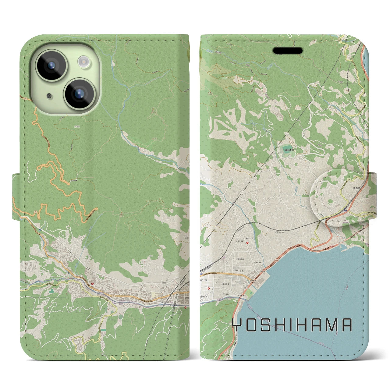 【吉浜】地図柄iPhoneケース（手帳両面タイプ・ナチュラル）iPhone 15 用