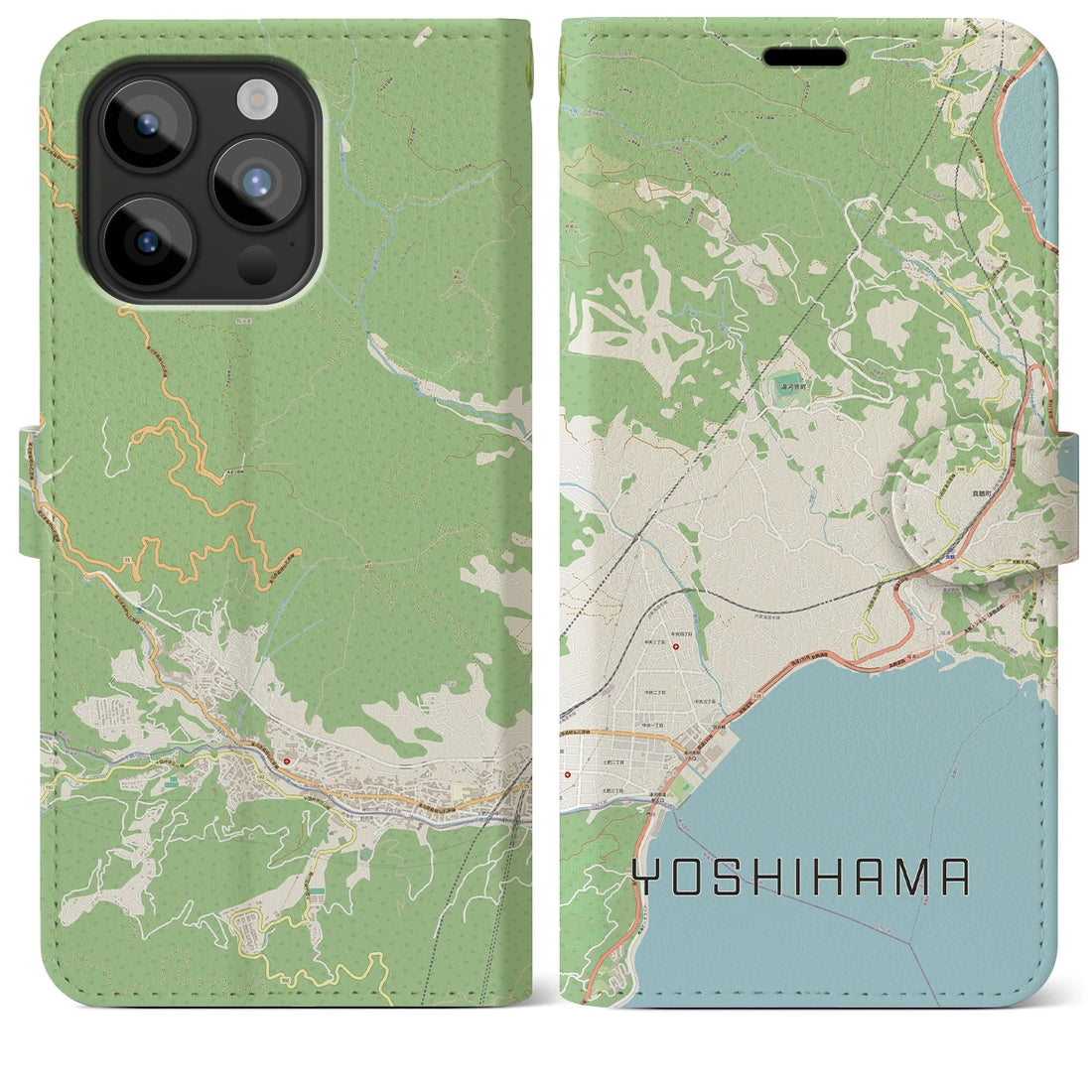 【吉浜】地図柄iPhoneケース（手帳両面タイプ・ナチュラル）iPhone 15 Pro Max 用