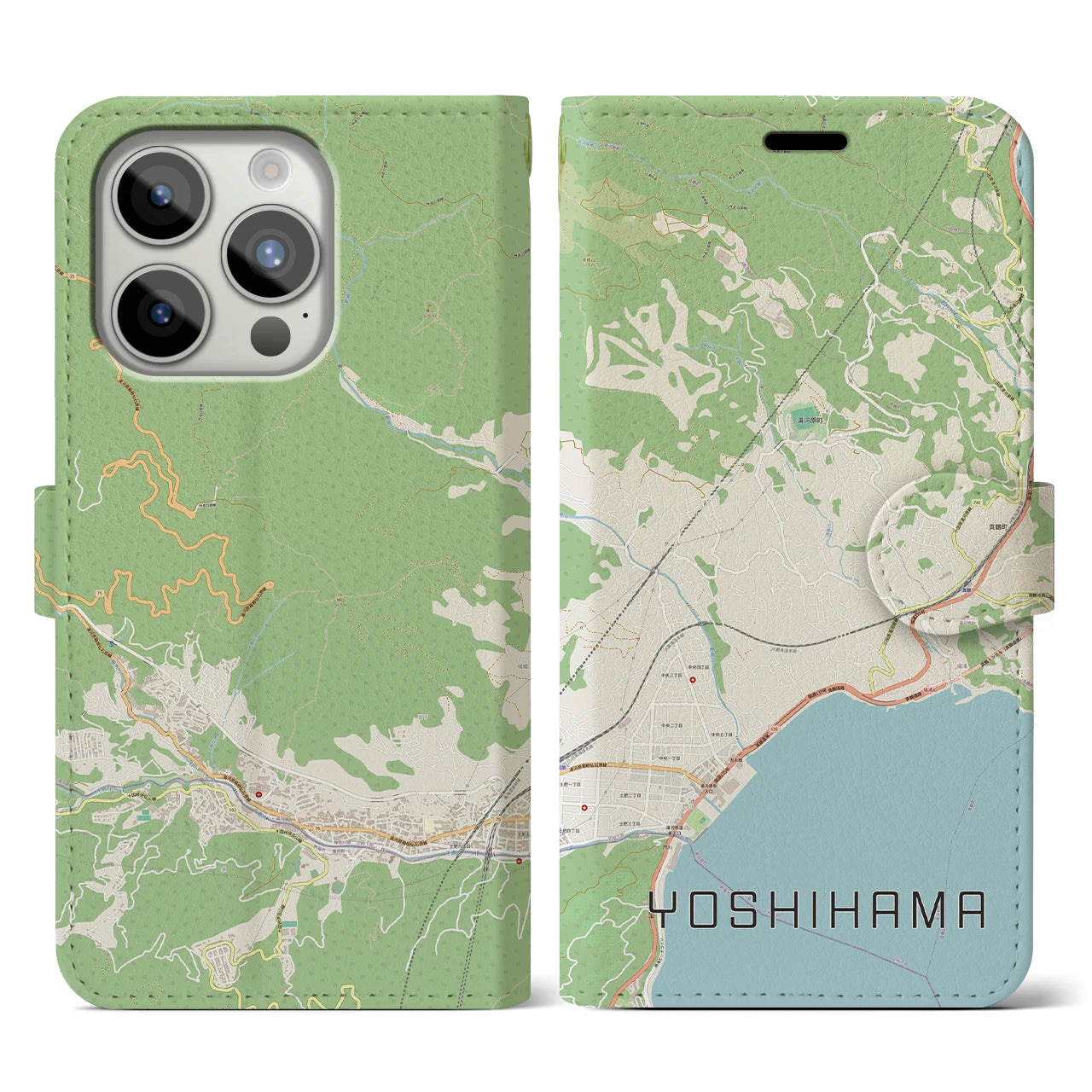【吉浜】地図柄iPhoneケース（手帳両面タイプ・ナチュラル）iPhone 15 Pro 用