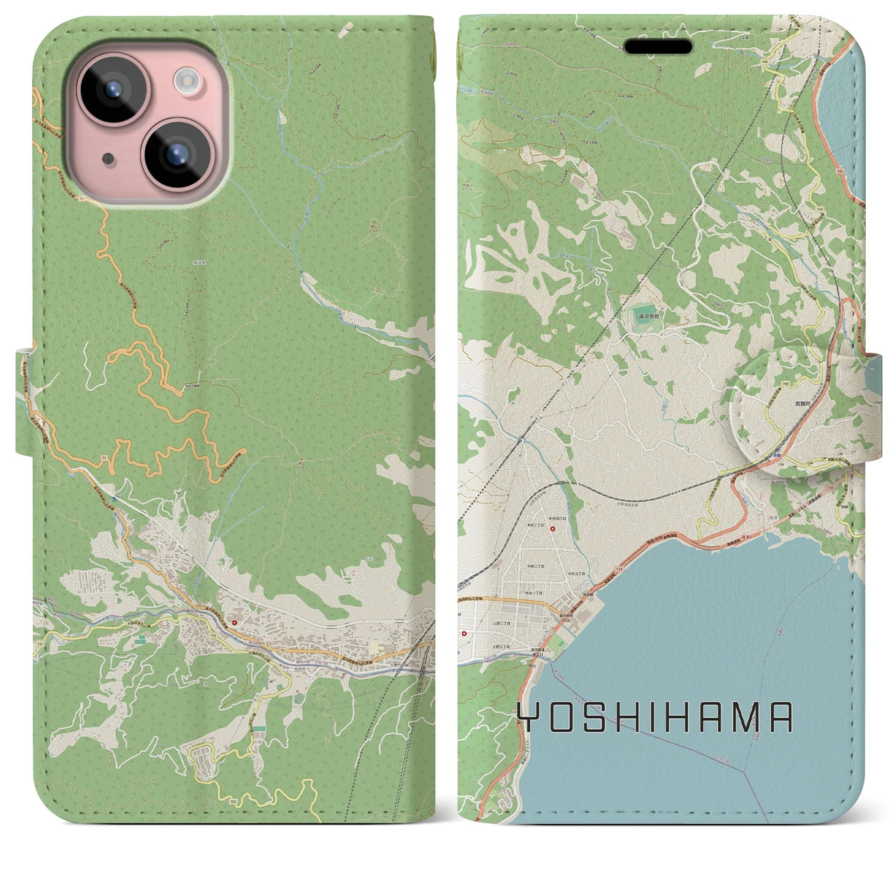 【吉浜】地図柄iPhoneケース（手帳両面タイプ・ナチュラル）iPhone 15 Plus 用