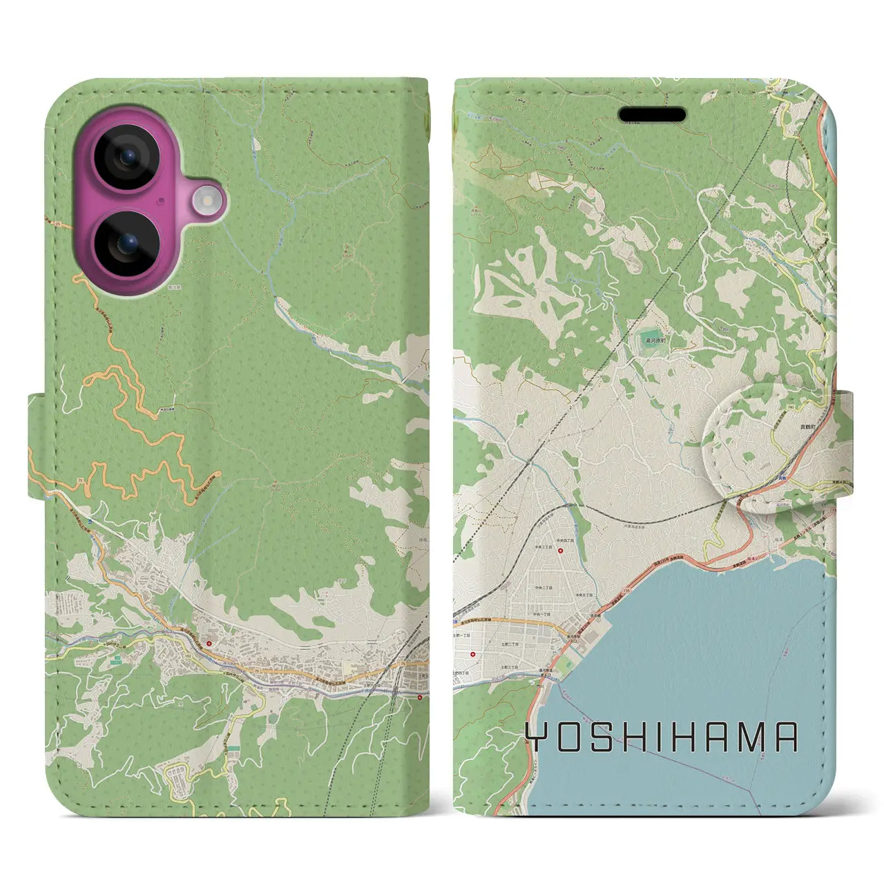 【吉浜（神奈川県）】地図柄iPhoneケース（手帳タイプ）ナチュラル・iPhone 16 Pro 用