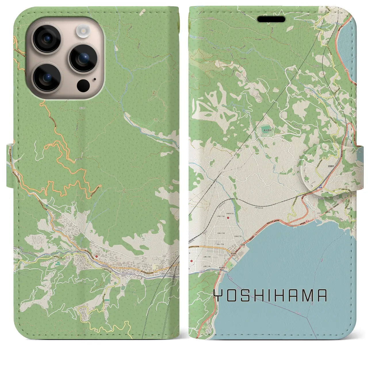 【吉浜（神奈川県）】地図柄iPhoneケース（手帳タイプ）ナチュラル・iPhone 16 Plus 用