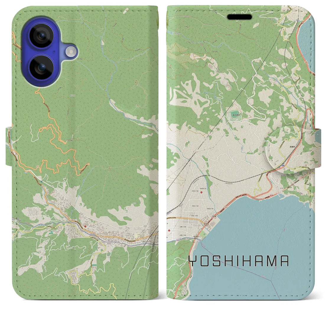 【吉浜（神奈川県）】地図柄iPhoneケース（手帳タイプ）ナチュラル・iPhone 16 Pro Max 用