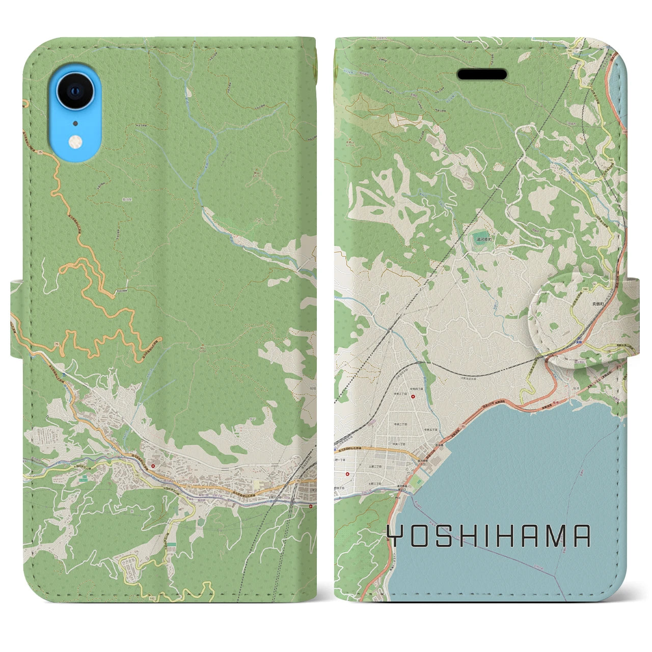 【吉浜】地図柄iPhoneケース（手帳両面タイプ・ナチュラル）iPhone XR 用