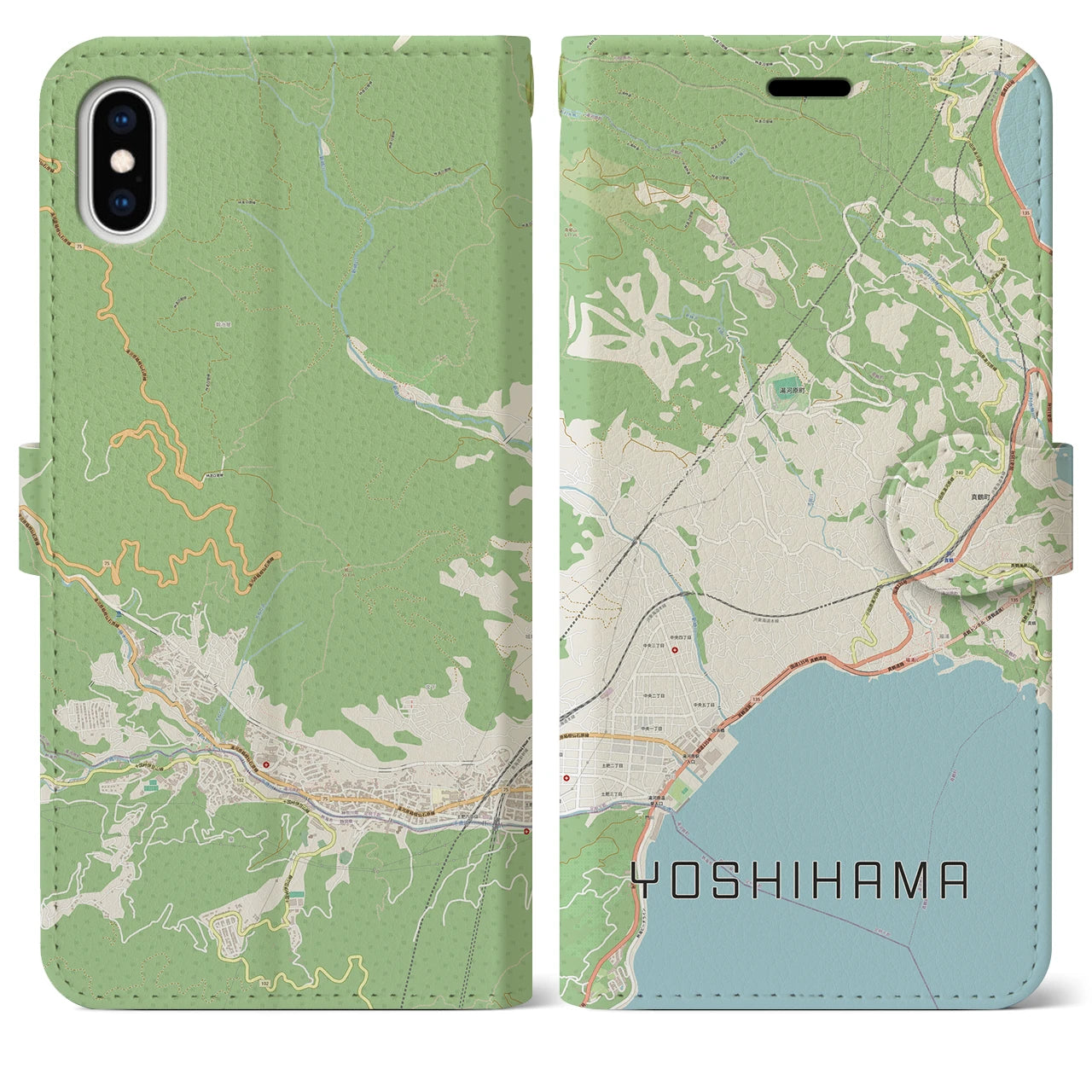 【吉浜】地図柄iPhoneケース（手帳両面タイプ・ナチュラル）iPhone XS Max 用