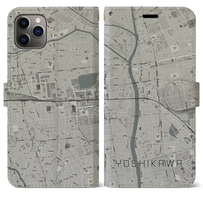 【吉川（埼玉県）】地図柄iPhoneケース（手帳タイプ）モノトーン・iPhone 11 Pro Max 用
