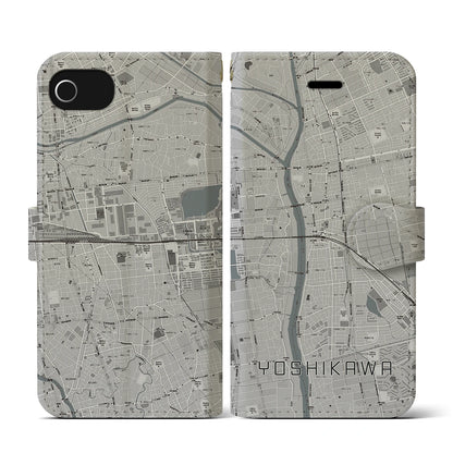 【吉川（埼玉県）】地図柄iPhoneケース（手帳タイプ）モノトーン・iPhone SE（第3 / 第2世代） / 8 / 7 / 6s / 6 用