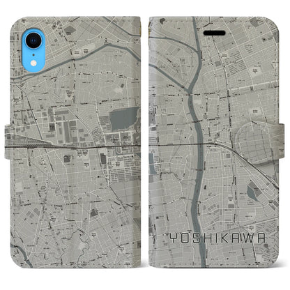 【吉川（埼玉県）】地図柄iPhoneケース（手帳タイプ）モノトーン・iPhone XR 用