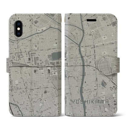 【吉川（埼玉県）】地図柄iPhoneケース（手帳タイプ）モノトーン・iPhone XS / X 用