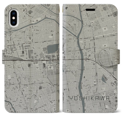 【吉川（埼玉県）】地図柄iPhoneケース（手帳タイプ）モノトーン・iPhone XS Max 用
