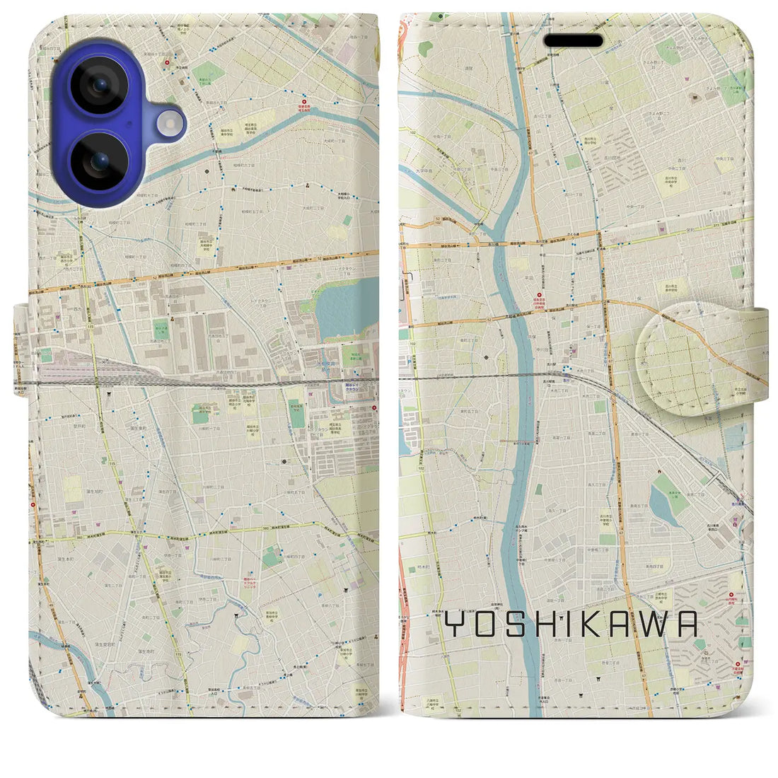 【吉川(埼玉県)】地図柄iPhoneケース(手帳タイプ)ナチュラル・iPhone 16 Pro Max 用