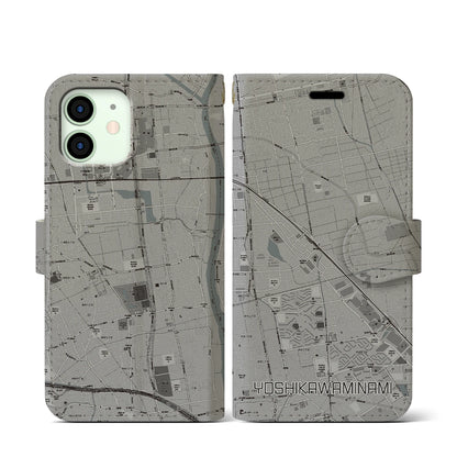 【吉川美南（埼玉県）】地図柄iPhoneケース（手帳タイプ）モノトーン・iPhone 12 mini 用