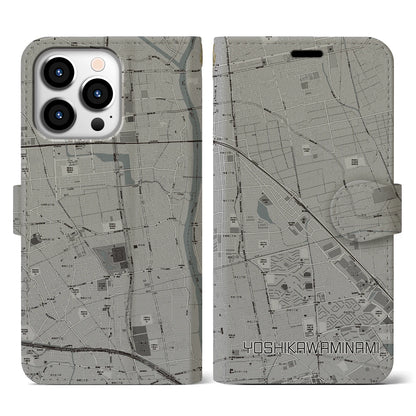 【吉川美南（埼玉県）】地図柄iPhoneケース（手帳タイプ）モノトーン・iPhone 13 Pro 用