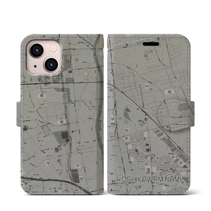 【吉川美南（埼玉県）】地図柄iPhoneケース（手帳タイプ）モノトーン・iPhone 13 mini 用