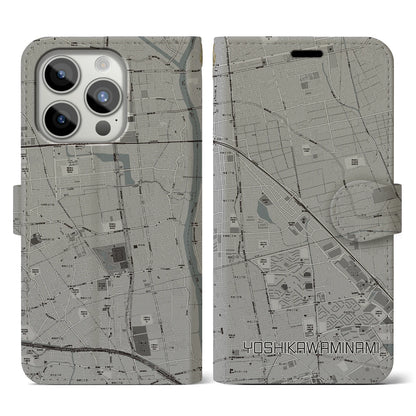 【吉川美南（埼玉県）】地図柄iPhoneケース（手帳タイプ）モノトーン・iPhone 15 Pro 用