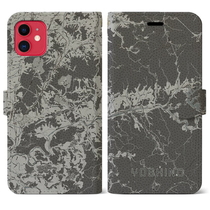 【吉野（奈良県）】地図柄iPhoneケース（手帳タイプ）モノトーン・iPhone 11 用