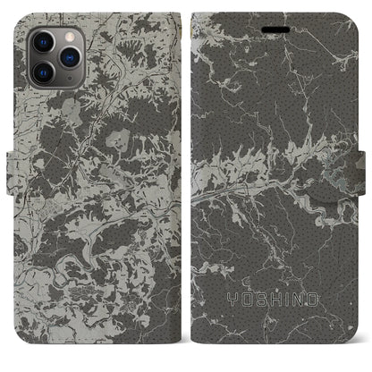 【吉野（奈良県）】地図柄iPhoneケース（手帳タイプ）モノトーン・iPhone 11 Pro Max 用