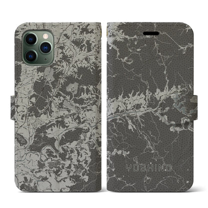 【吉野（奈良県）】地図柄iPhoneケース（手帳タイプ）モノトーン・iPhone 11 Pro 用