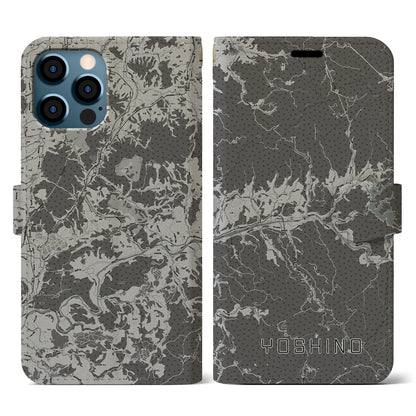 【吉野（奈良県）】地図柄iPhoneケース（手帳タイプ）モノトーン・iPhone 12 / 12 Pro 用
