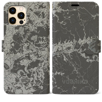 【吉野（奈良県）】地図柄iPhoneケース（手帳タイプ）モノトーン・iPhone 12 Pro Max 用