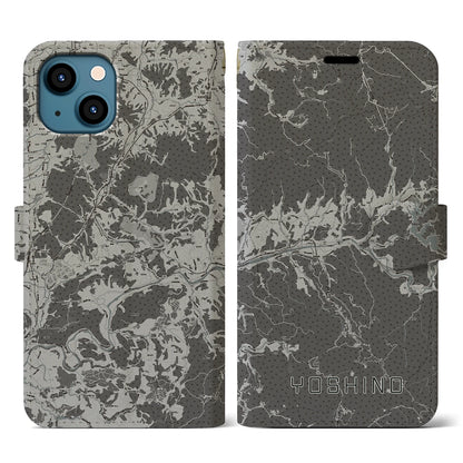 【吉野（奈良県）】地図柄iPhoneケース（手帳タイプ）モノトーン・iPhone 13 用