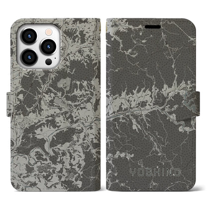 【吉野（奈良県）】地図柄iPhoneケース（手帳タイプ）モノトーン・iPhone 13 Pro 用