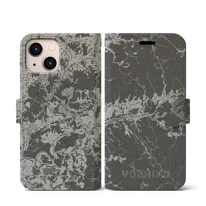 【吉野（奈良県）】地図柄iPhoneケース（手帳タイプ）モノトーン・iPhone 13 mini 用