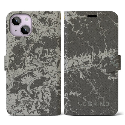 【吉野（奈良県）】地図柄iPhoneケース（手帳タイプ）モノトーン・iPhone 14 用