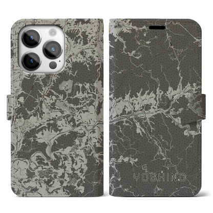 【吉野（奈良県）】地図柄iPhoneケース（手帳タイプ）モノトーン・iPhone 14 Pro 用