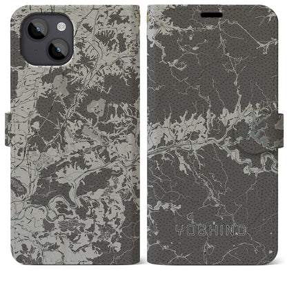 【吉野（奈良県）】地図柄iPhoneケース（手帳タイプ）モノトーン・iPhone 14 Plus 用