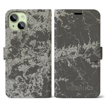 【吉野（奈良県）】地図柄iPhoneケース（手帳タイプ）モノトーン・iPhone 15 用