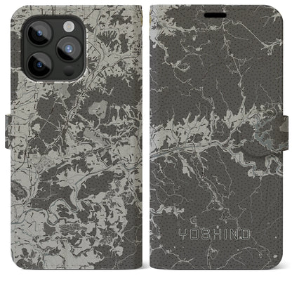 【吉野（奈良県）】地図柄iPhoneケース（手帳タイプ）モノトーン・iPhone 15 Pro Max 用