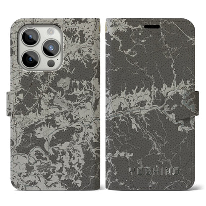 【吉野（奈良県）】地図柄iPhoneケース（手帳タイプ）モノトーン・iPhone 15 Pro 用