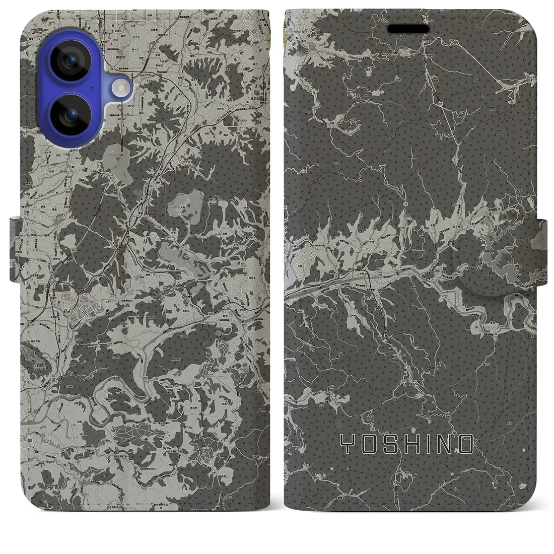 【吉野(奈良県)】地図柄iPhoneケース(手帳タイプ)モノトーン・iPhone 16 Pro Max 用