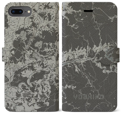【吉野（奈良県）】地図柄iPhoneケース（手帳タイプ）モノトーン・iPhone 8Plus /7Plus / 6sPlus / 6Plus 用