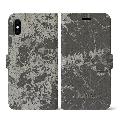 【吉野（奈良県）】地図柄iPhoneケース（手帳タイプ）モノトーン・iPhone XS / X 用