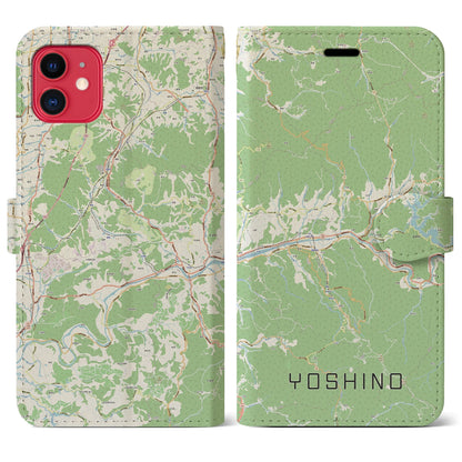 【吉野（奈良県）】地図柄iPhoneケース（手帳タイプ）ナチュラル・iPhone 11 用