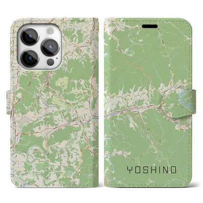 【吉野（奈良県）】地図柄iPhoneケース（手帳タイプ）ナチュラル・iPhone 14 Pro 用