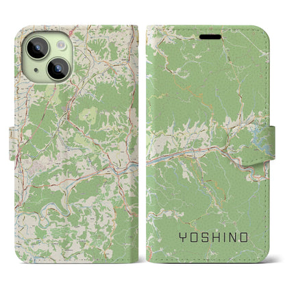 【吉野（奈良県）】地図柄iPhoneケース（手帳タイプ）ナチュラル・iPhone 15 用