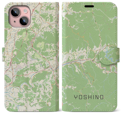 【吉野（奈良県）】地図柄iPhoneケース（手帳タイプ）ナチュラル・iPhone 15 Plus 用